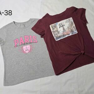 Set of 2 Girls Paris Graphic T-Shirts Gray & Burgundy - Size 10/12 (L)